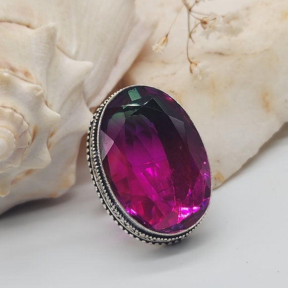 Large Silver Ring Bright Large Pink Spinel Stone - Picture 2 of 15